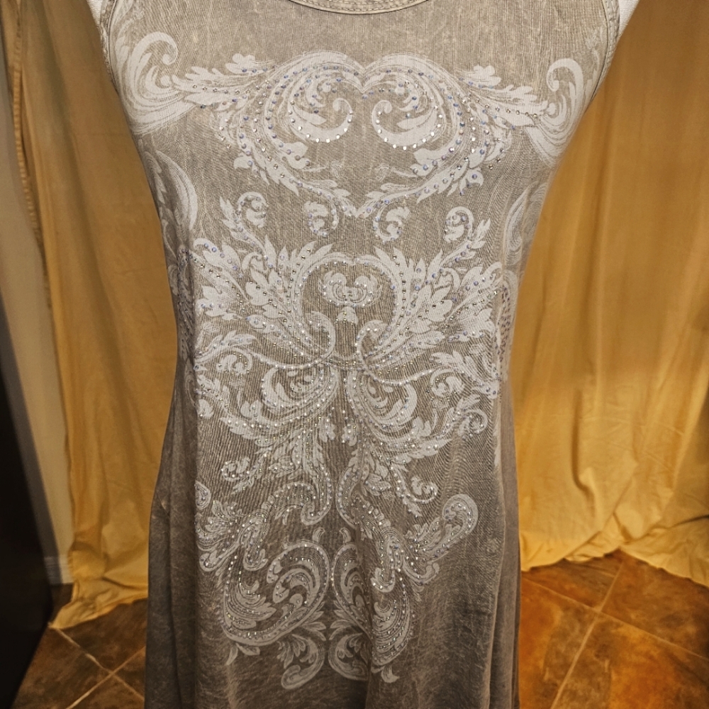 Vocal Silver and Tan Tunic Top with Chic Design - Picture 5 of 15